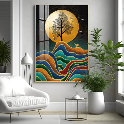 Tree and Deer in Harmony Premium Acrylic Vertical Wall Art