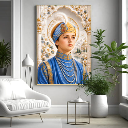 Guru Harkrishan Sahib Ji In Blue Attire Premium Acrylic Vertical Wall Art