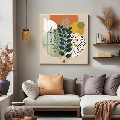 Leafy Branches Geometric Shapes Premium Acrylic Square Wall Art