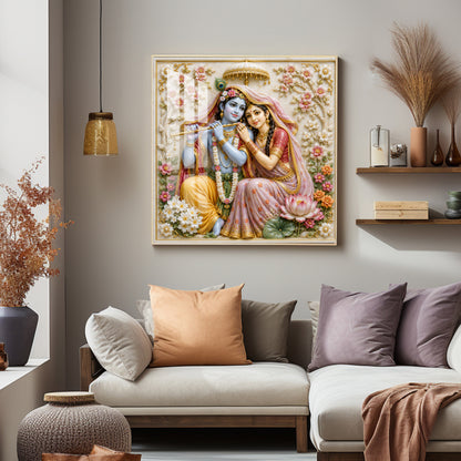 Radha Krishna Floral Premium Acrylic Square Wall Art