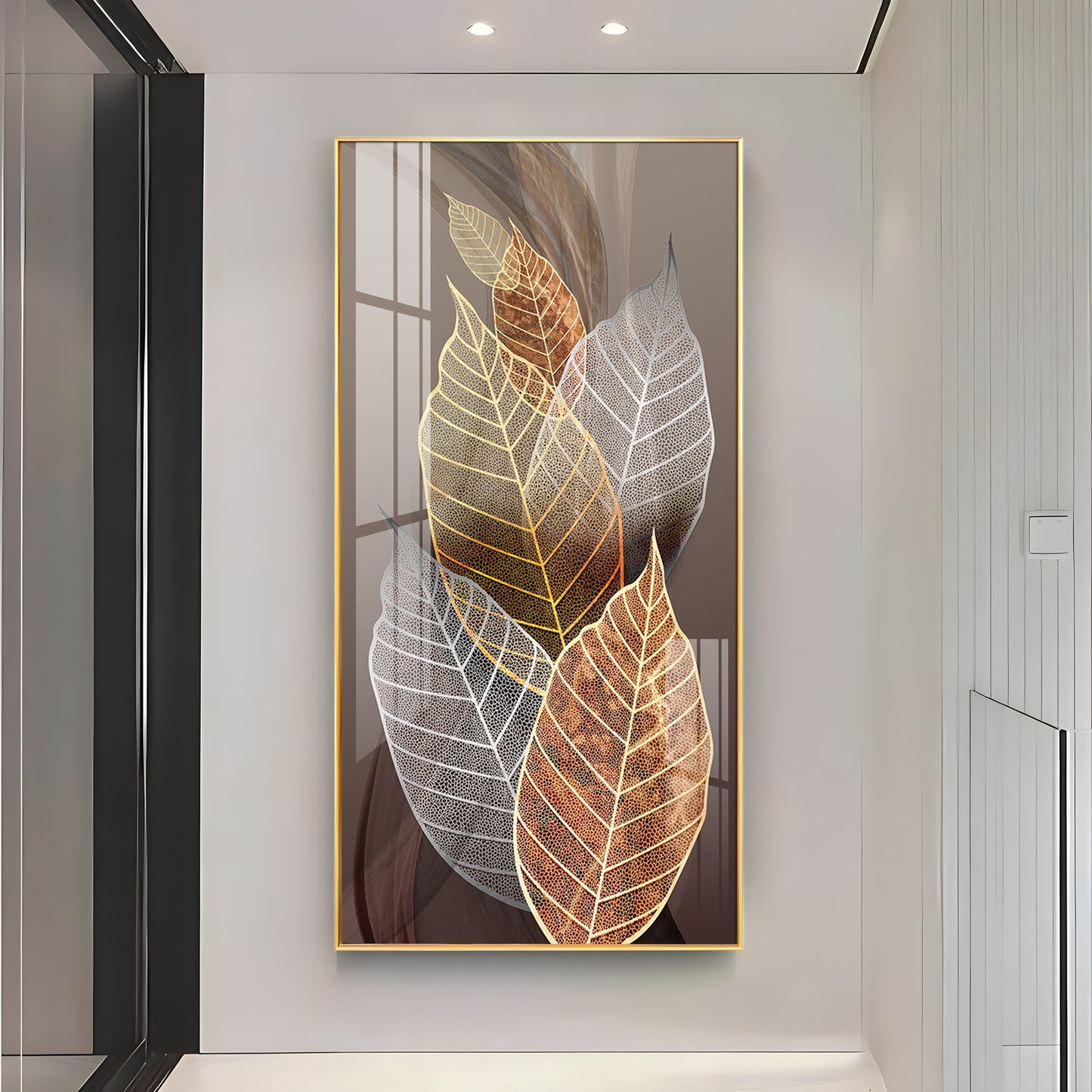 Holiluck Golden Leaf Premium Acrylic Vertical Wall Art