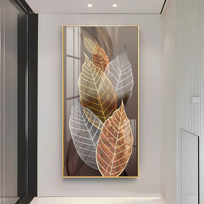 Holiluck Golden Leaf Premium Acrylic Vertical Wall Art