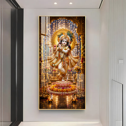 Sacred Lord Krishna Bansuri Premium Acrylic Vertical Wall Art