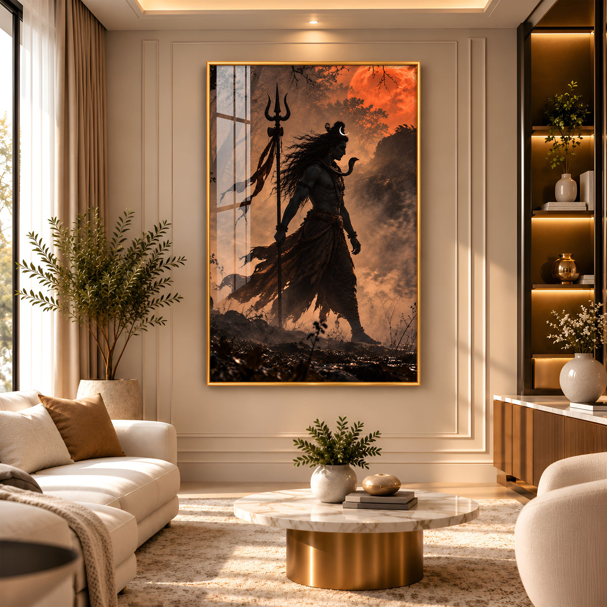 Lord Shiva With Trishul Premium Acrylic Vertical Wall Art