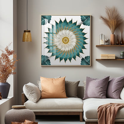 Leaf Rangoli Premium Acrylic Square Wall Art