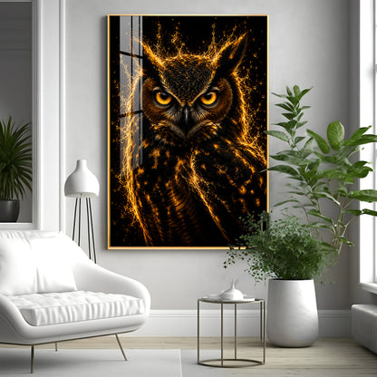 Golden Flame Owl Premium Acrylic Vertical Wall Art