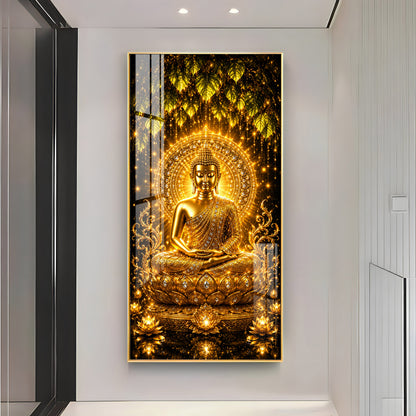 Golden Meditating Buddha Premium Acrylic Vertical Wall Art