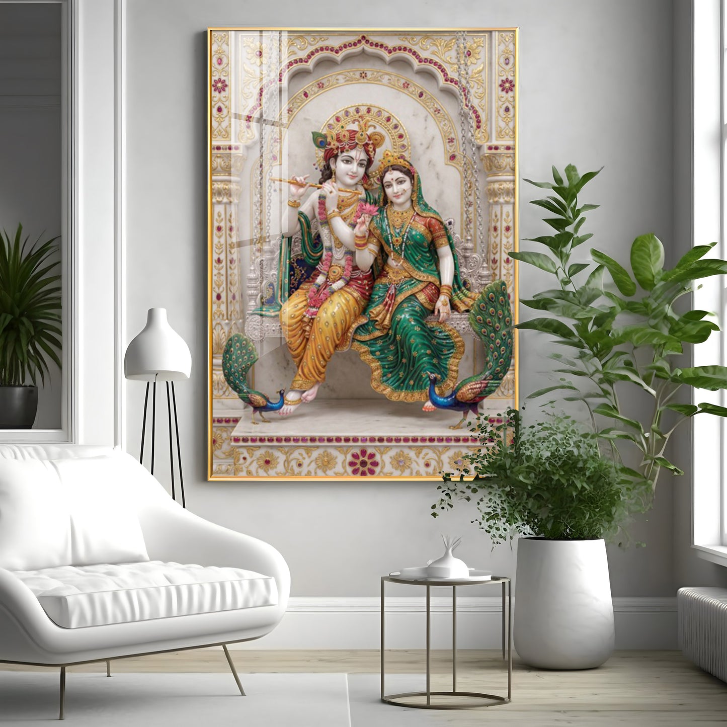 Radiant Radha Krishna Love Premium Acrylic Vertical Wall Art