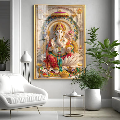 Radiant Ganesh Idol Premium Acrylic Vertical Wall Art