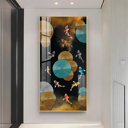 Abstract Rings & Goldfish Premium Acrylic Vertical Wall Art