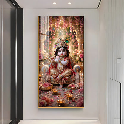 Divine Bhagwan Krishna Premium Acrylic Vertical Wall Art