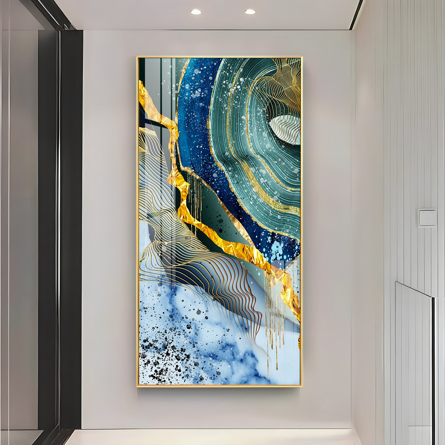 Blue & Green Waves Premium Acrylic Vertical Wall Art