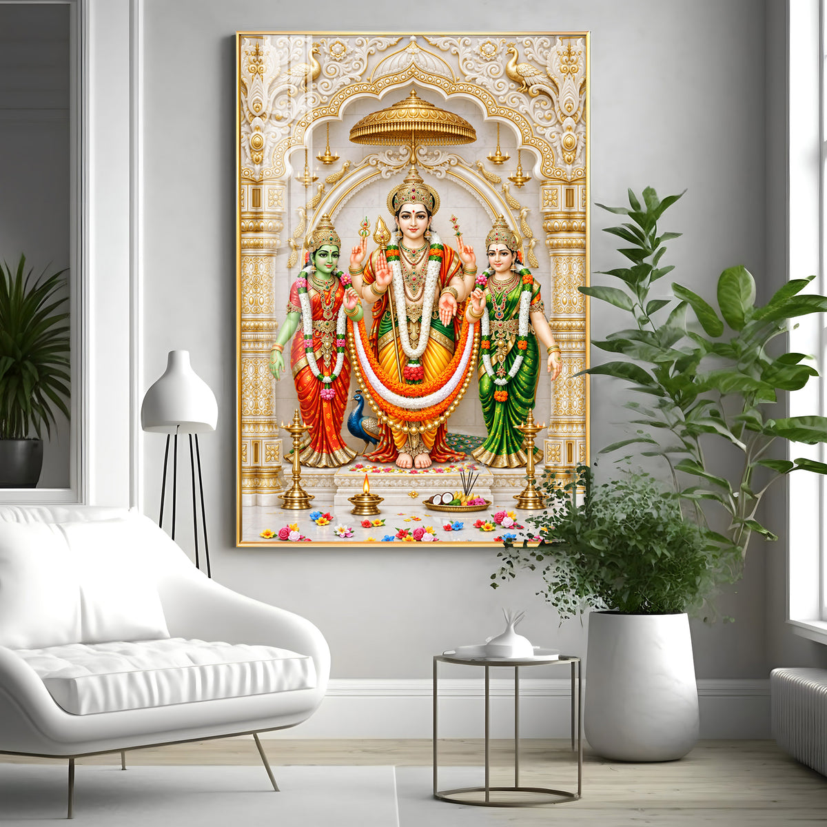 Divine Murugan Valli Deivanai Subramanya Swamy Premium Acrylic Vertical Wall Art