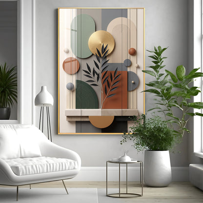 Modern Geometric Abstract with Gold Disc Premium Acrylic Vertical Wall Art