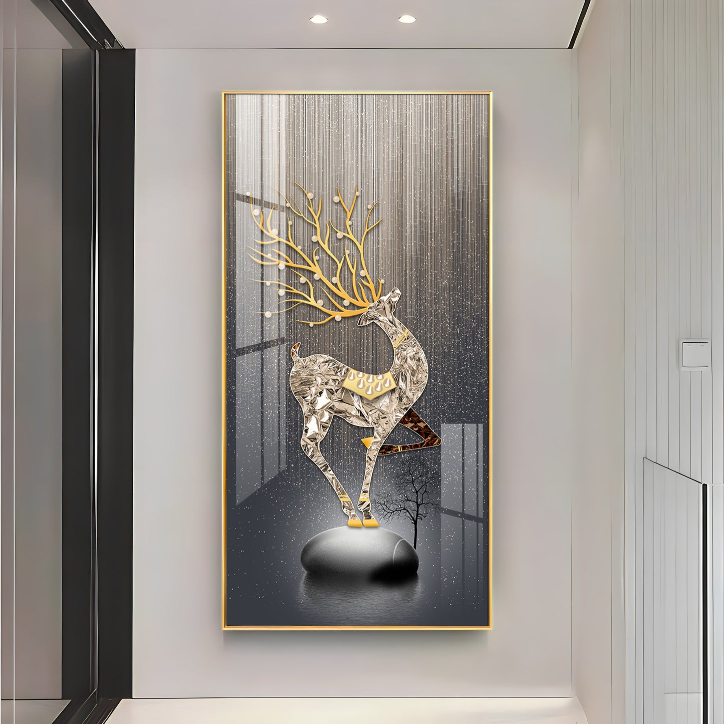 Couple Golden Deer Premium Acrylic Vertical Wall Art