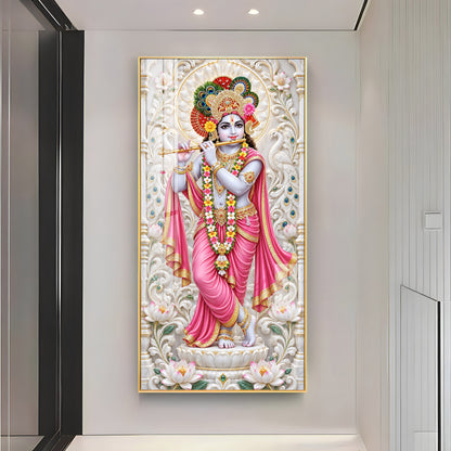 Krishna In Pink Dress Premium Acrylic Vertical Wall Art