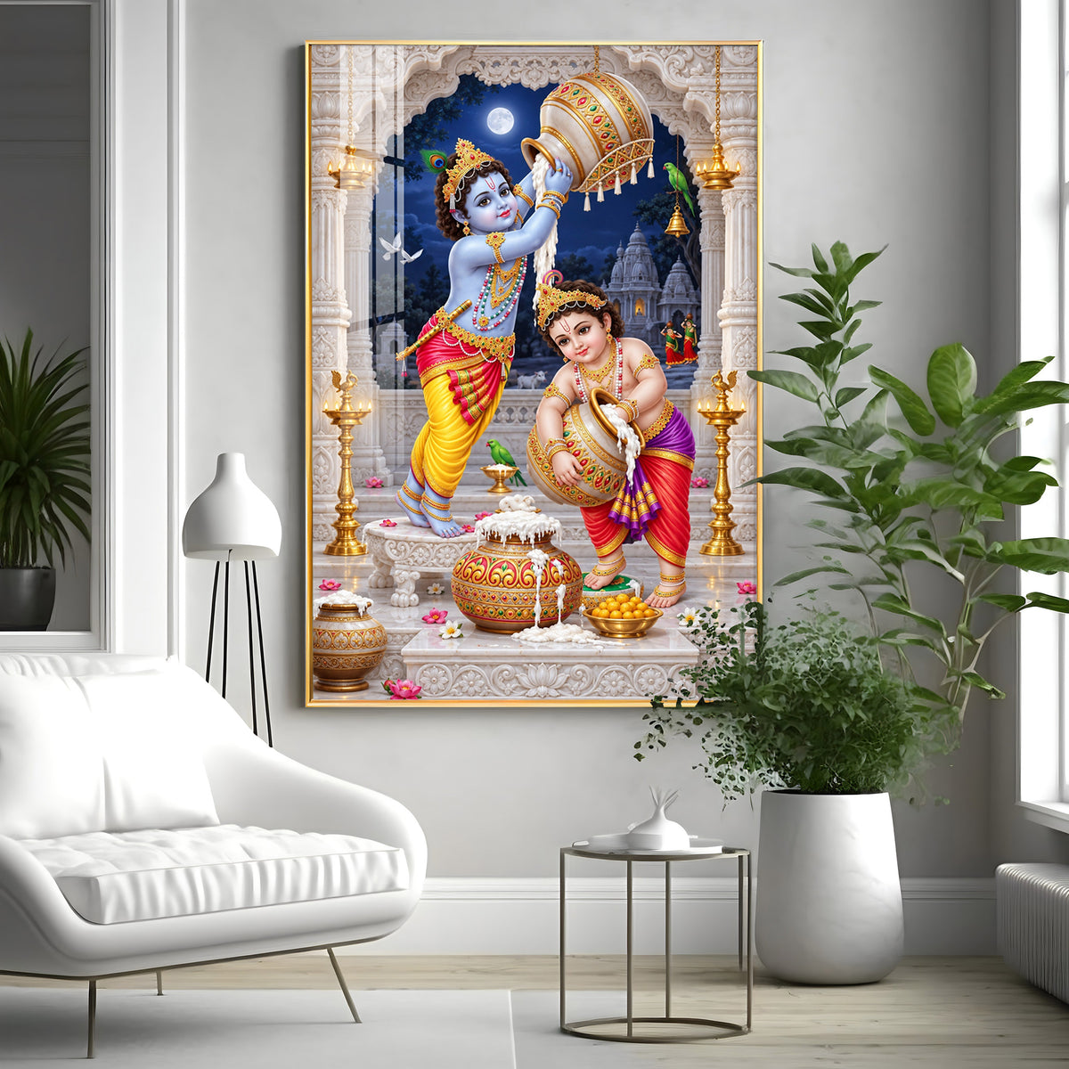 Little Krishna Balaram Makhan Chori Premium Acrylic Vertical Wall Art