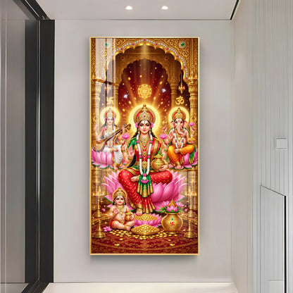 Maa Laxmi, Saraswati and Ganesh Ji Premium Acrylic Vertical Wall Art