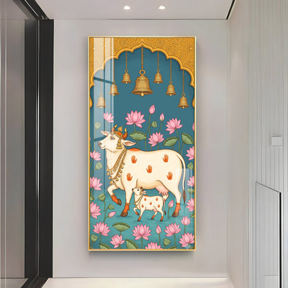 Pichwai Cow & Calf Premium Acrylic Vertical Wall Art