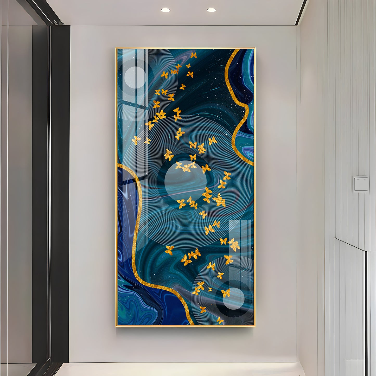 Elegance Of Golden Butterfly Premium Acrylic Vertical Wall Art