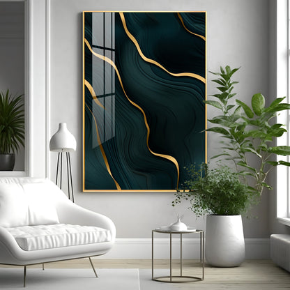 Golden Wave Fusion Premium Acrylic Vertical Wall Art