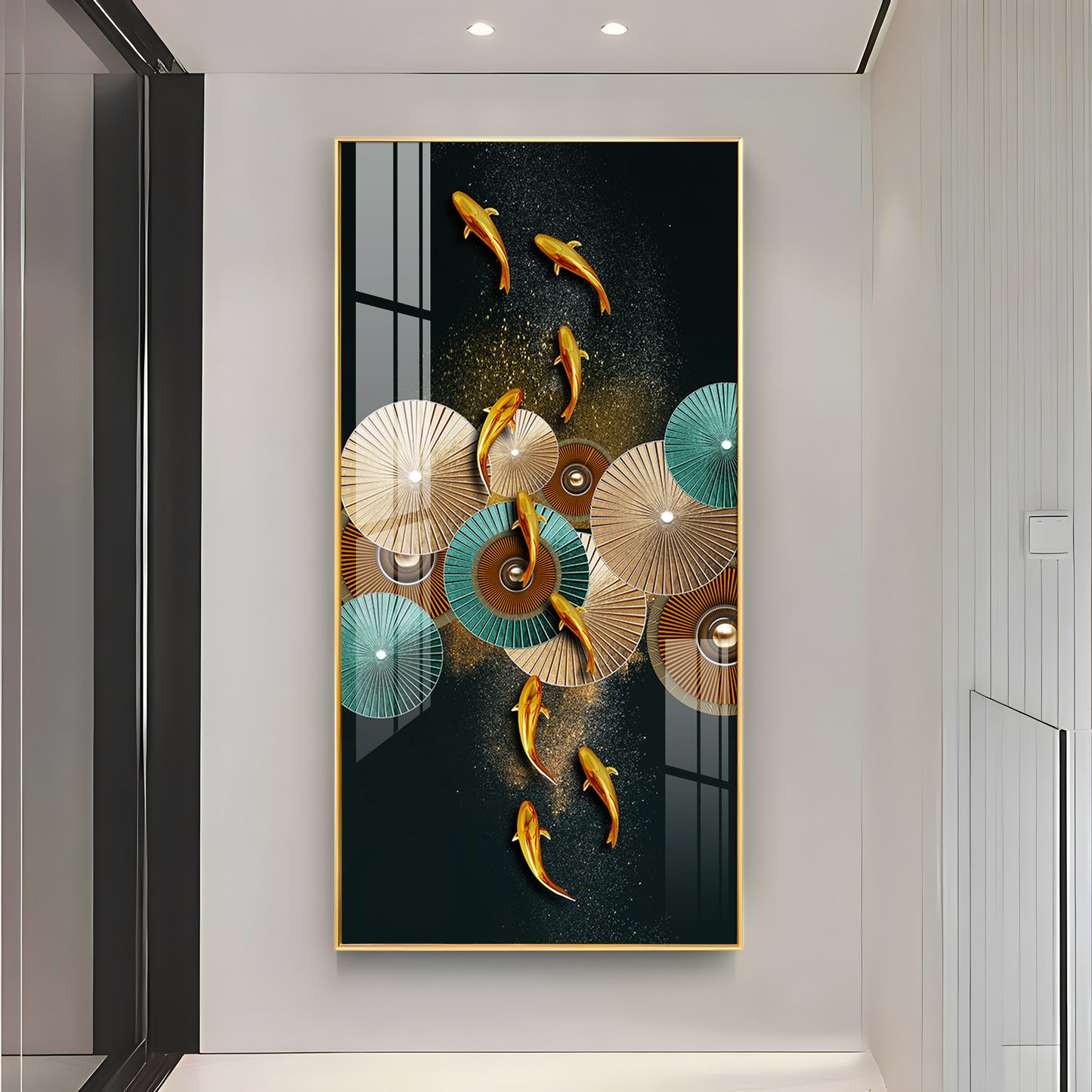Koi Fish & Fan Designs Premium Acrylic Vertical Wall Art