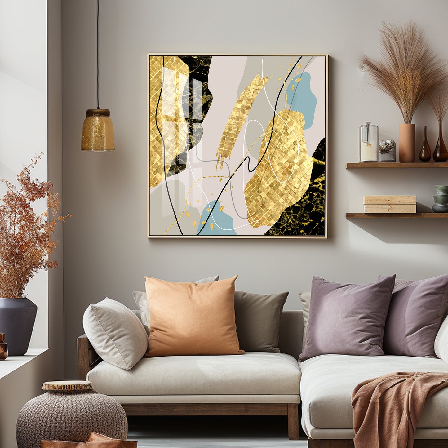 Abstract Gold & Black Premium Acrylic Square Wall Art