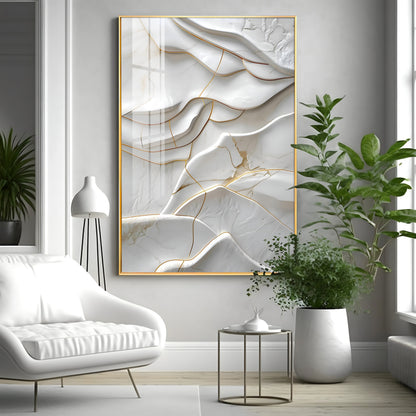 Golden Threaded White Surface Premium Acrylic Vertical Wall Art