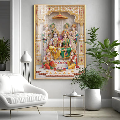 Lord Ram seated with Goddess Sita Premium Acrylic Vertical Wall Art