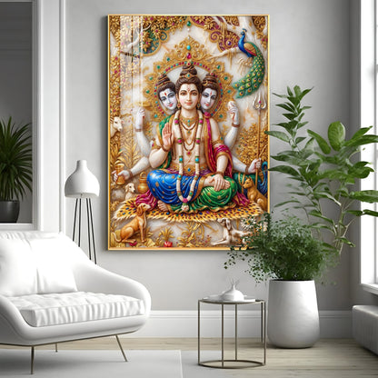 Hindu Lord Dattatreya Swamy Premium Acrylic Vertical Wall Art