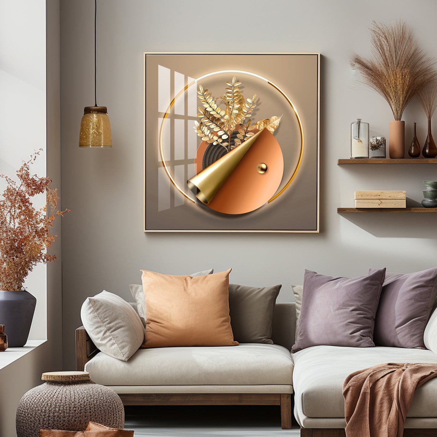 Aura Golden Petals Premium Acrylic Square Wall Art