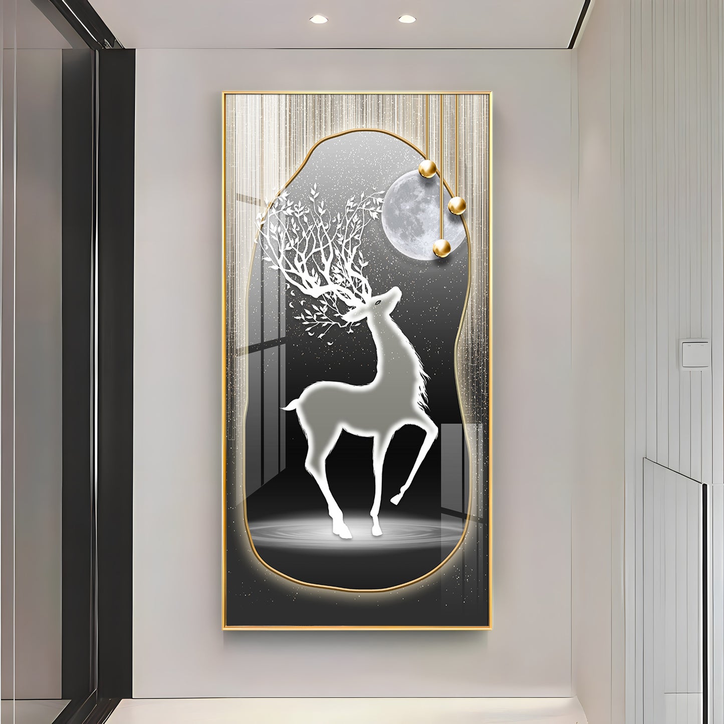 Silver Deer’s Gaze Premium Acrylic Vertical Wall Art