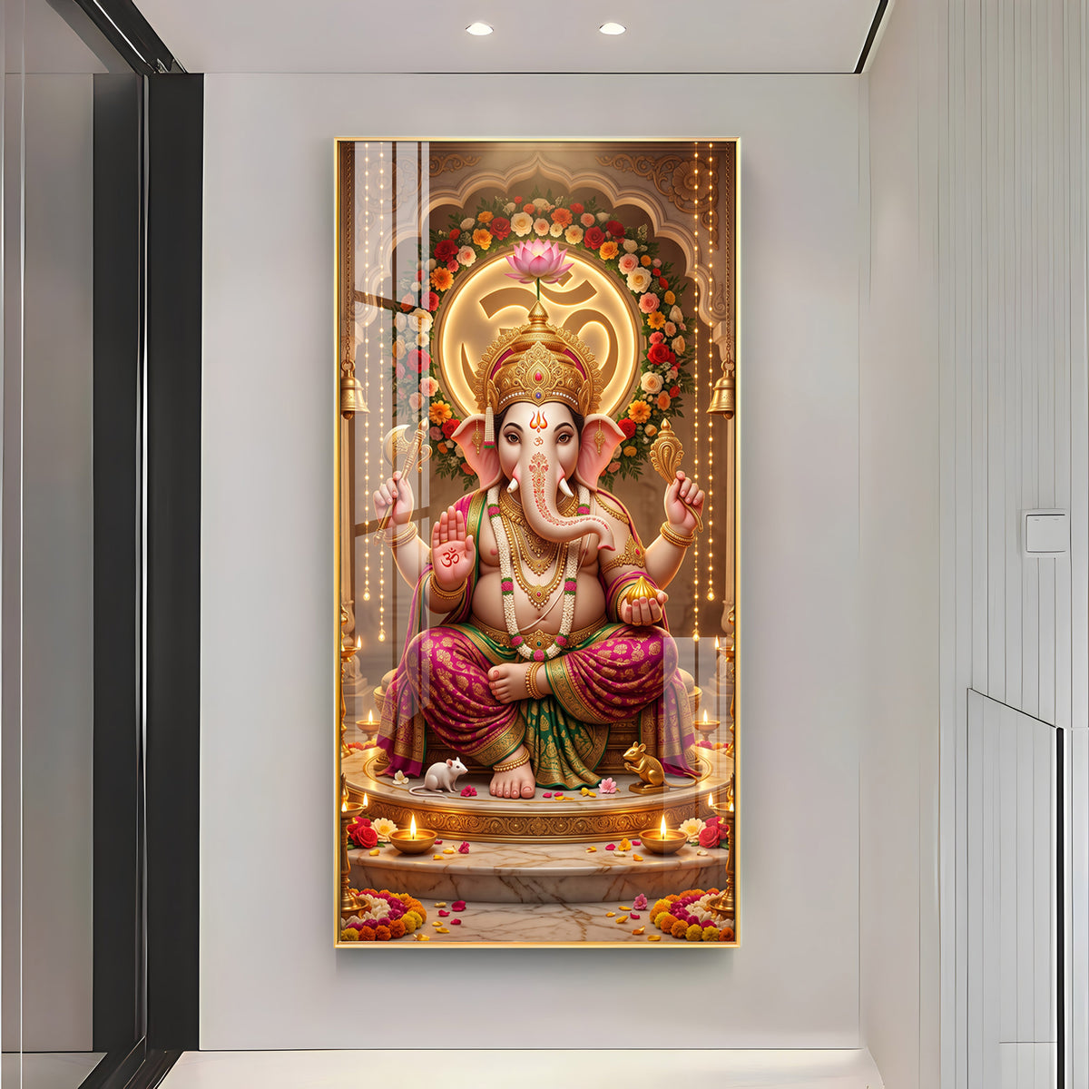 Ganapati Bappa Floral Om Premium Acrylic Vertical Wall Art