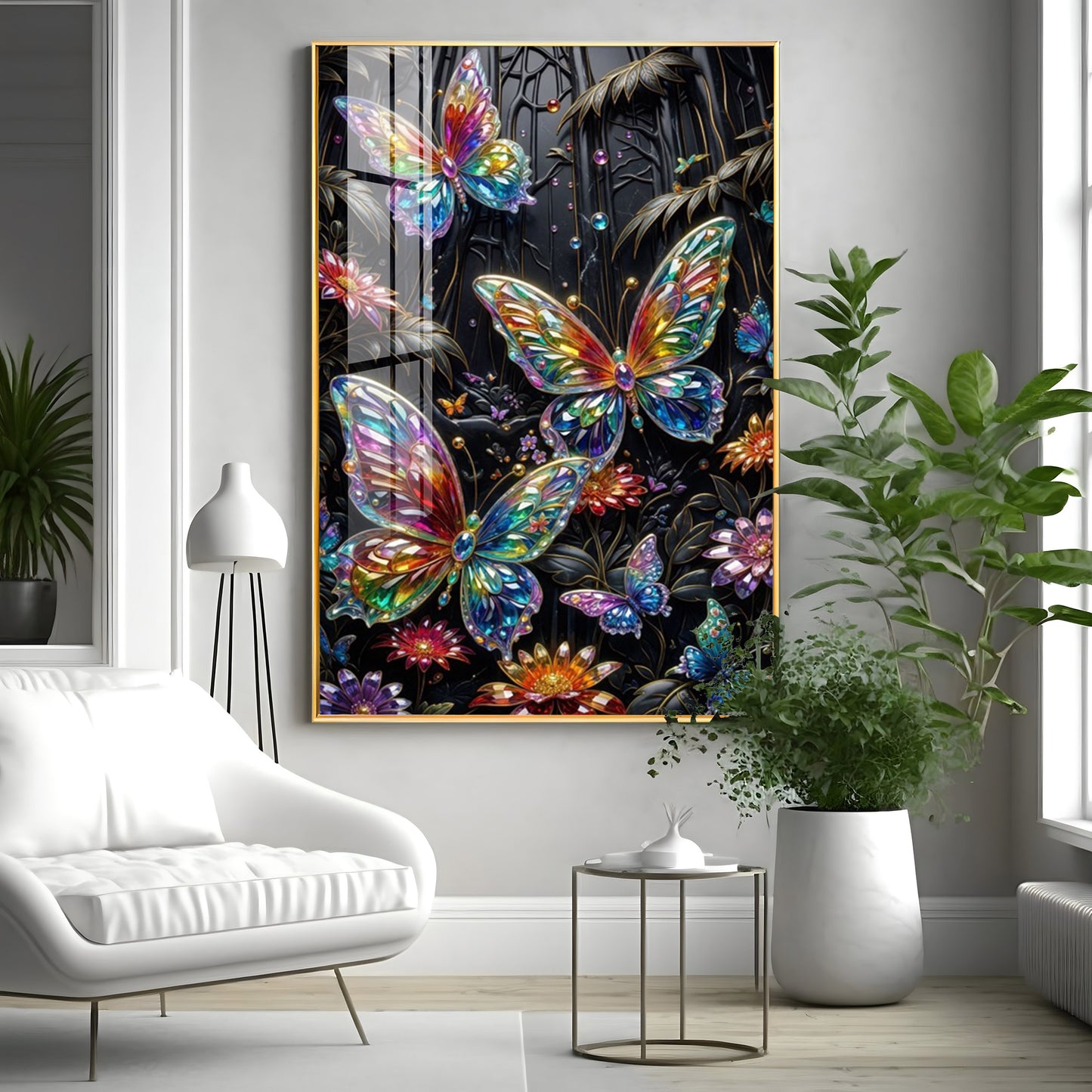 Butterflies & Flowers Premium Acrylic Vertical Wall Art