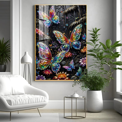Butterflies & Flowers Premium Acrylic Vertical Wall Art