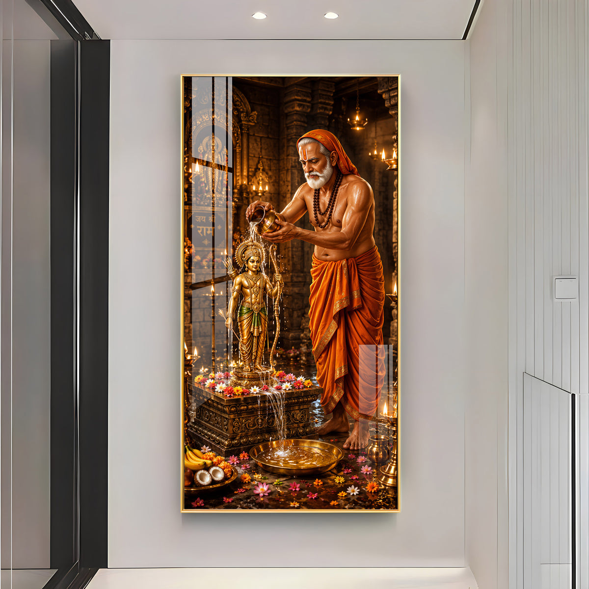 Shri Raghavendra Swamy Ritual Abhishek On Lord Ram Premium Acrylic Vertical Wall Art