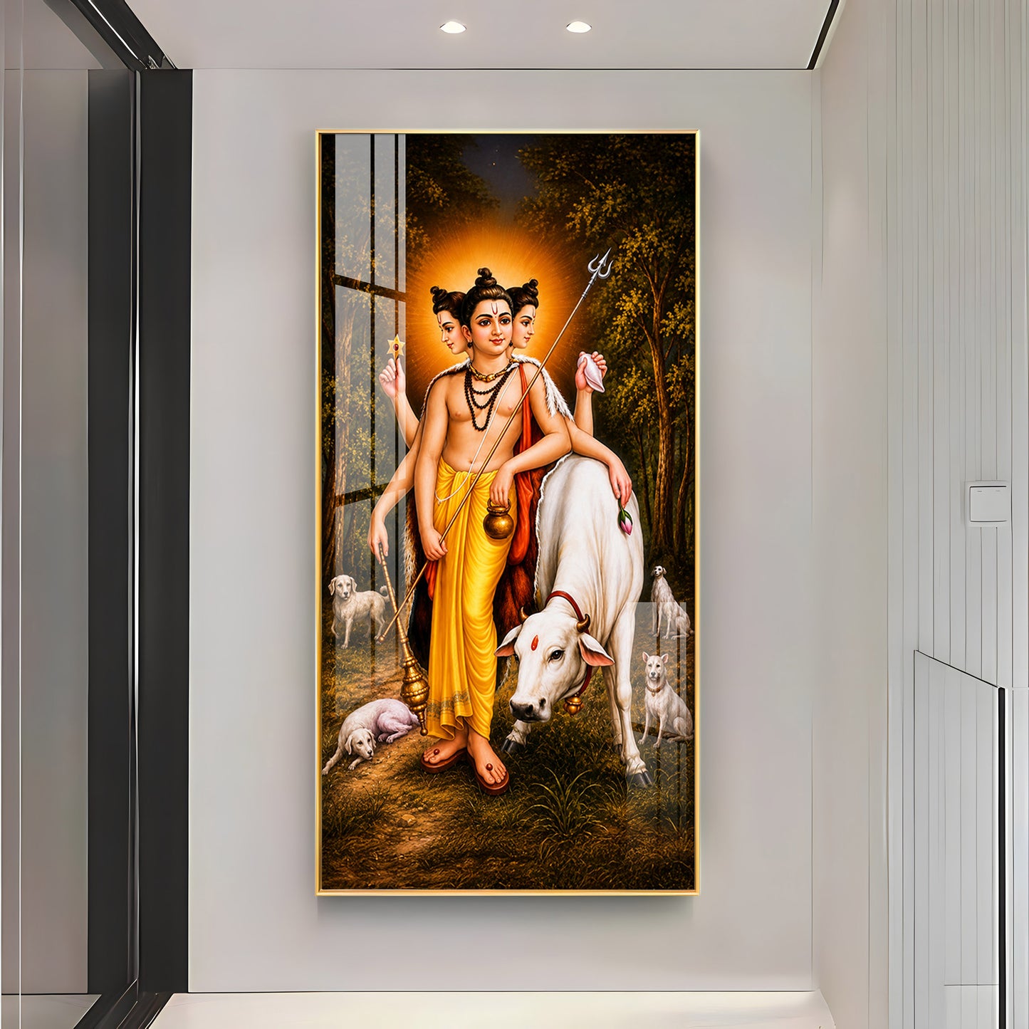 Hindu Lord Dattatreya Premium Acrylic Vertical Wall Art