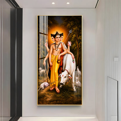 Hindu Lord Dattatreya Premium Acrylic Vertical Wall Art