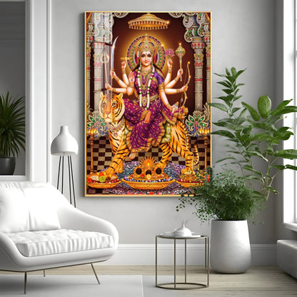 Maa Sherawali Premium Acrylic Vertical Wall Art