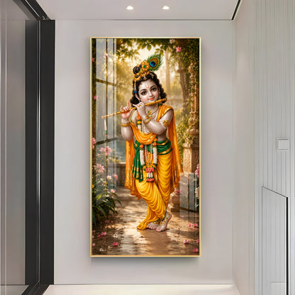 Bal Krishna Playing A Flute Premium Acrylic Vertical Wall Art