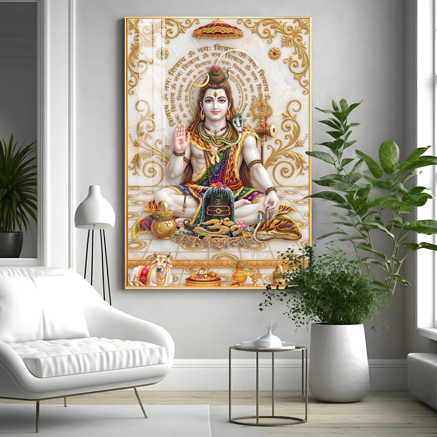 Lord Shiva With Shiva Lingam & Nandi Premium Acrylic Vertical Wall Art