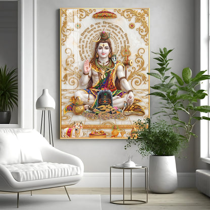 Lord Shiva With Shiva Lingam & Nandi Premium Acrylic Vertical Wall Art