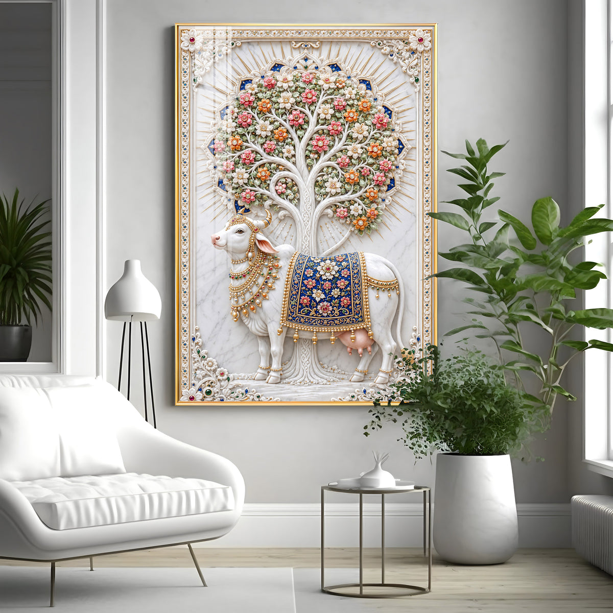 Holy Kamadhenu Premium Acrylic Vertical Wall Art
