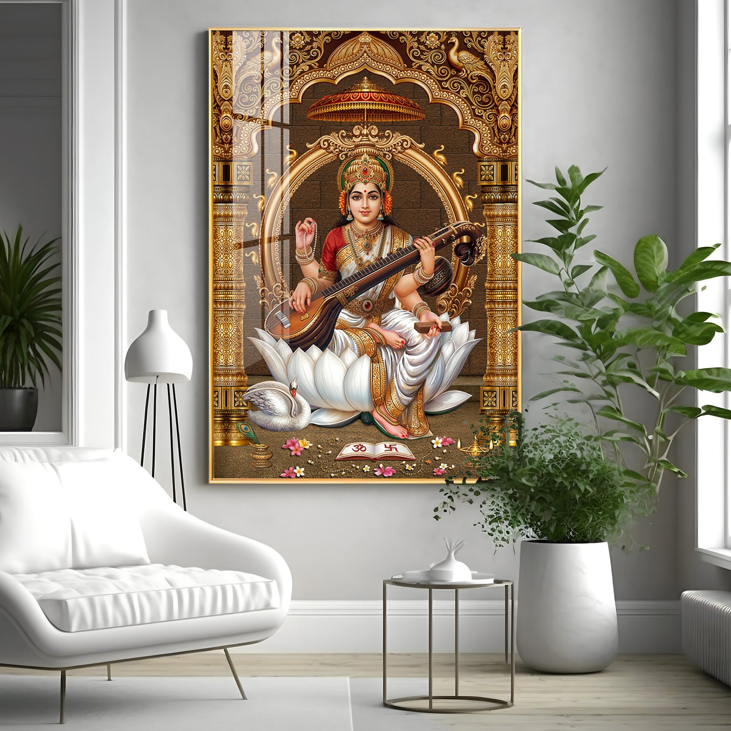 Goddess Saraswati Premium Acrylic Vertical Wall Art