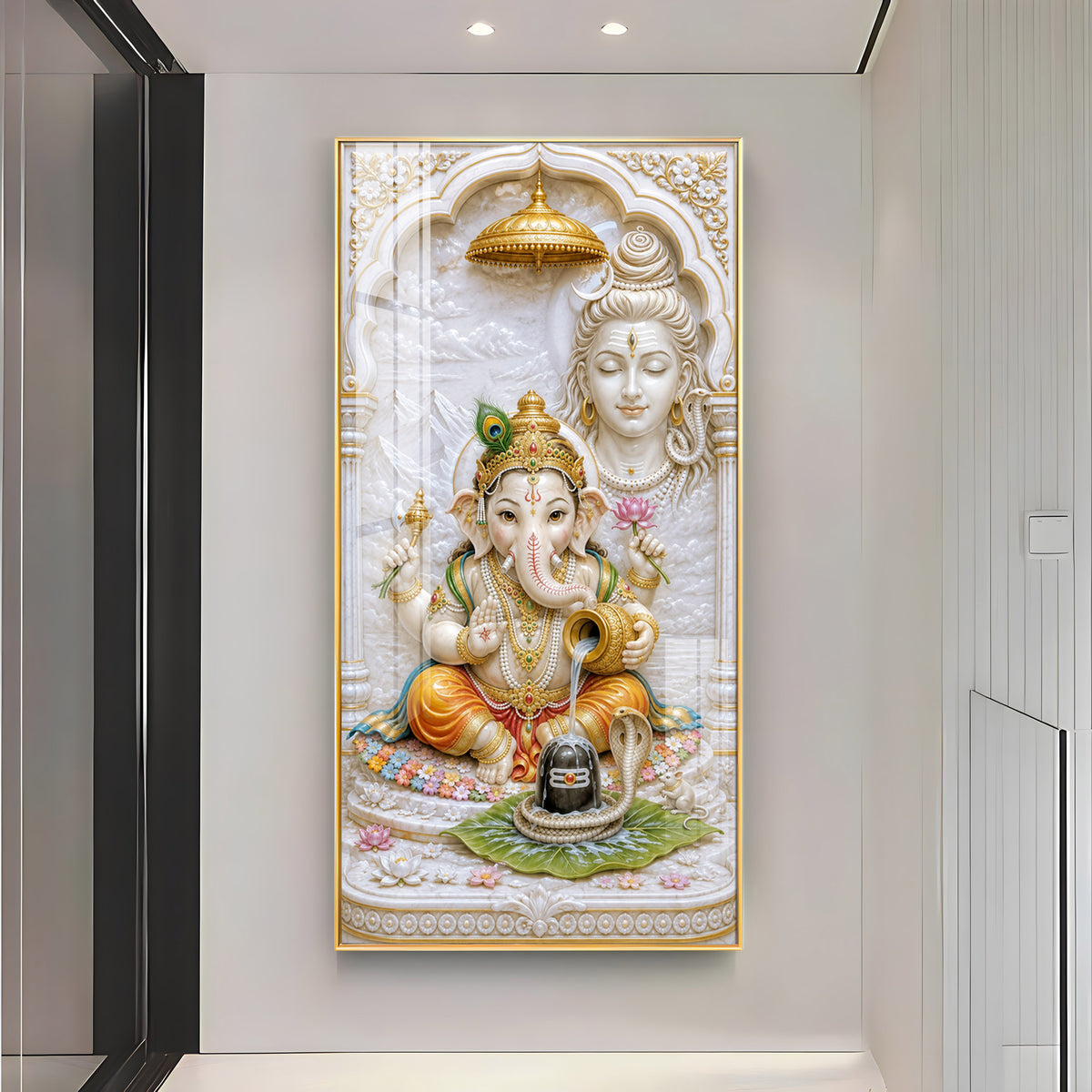 Lord Ganesha & Shiva Premium Acrylic Vertical Wall Art