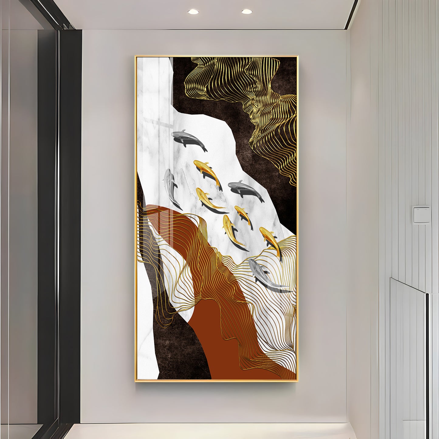 Golden Fish Elegance Premium Acrylic Vertical Wall Art