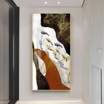 Golden Fish Elegance Premium Acrylic Vertical Wall Art