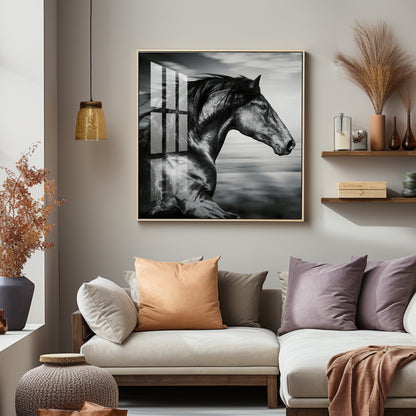 Wild Black Horse Premium Acrylic Square Wall Art