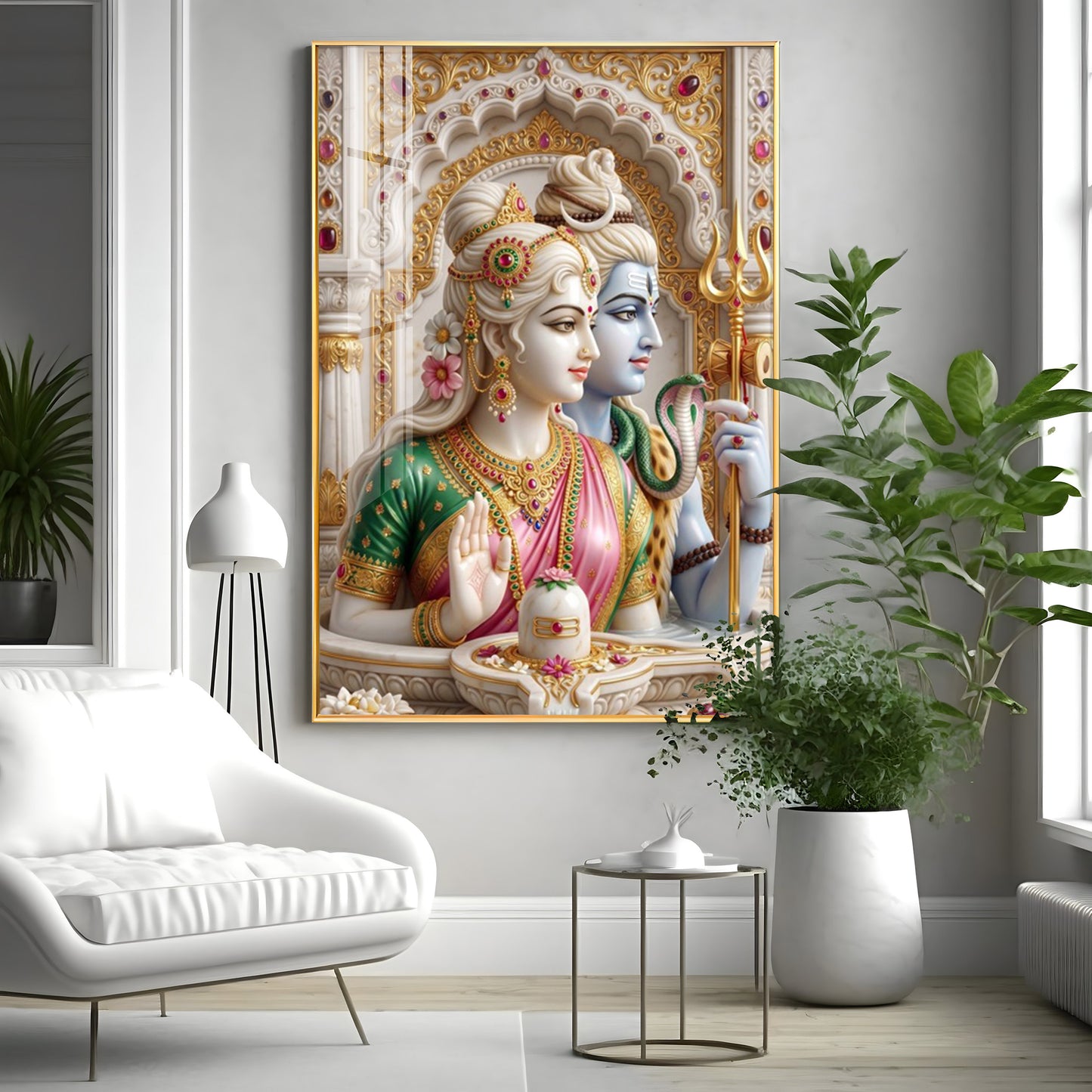 Lord Shiva Devi Parvati With Shivling Premium Acrylic Vertical Wall Art