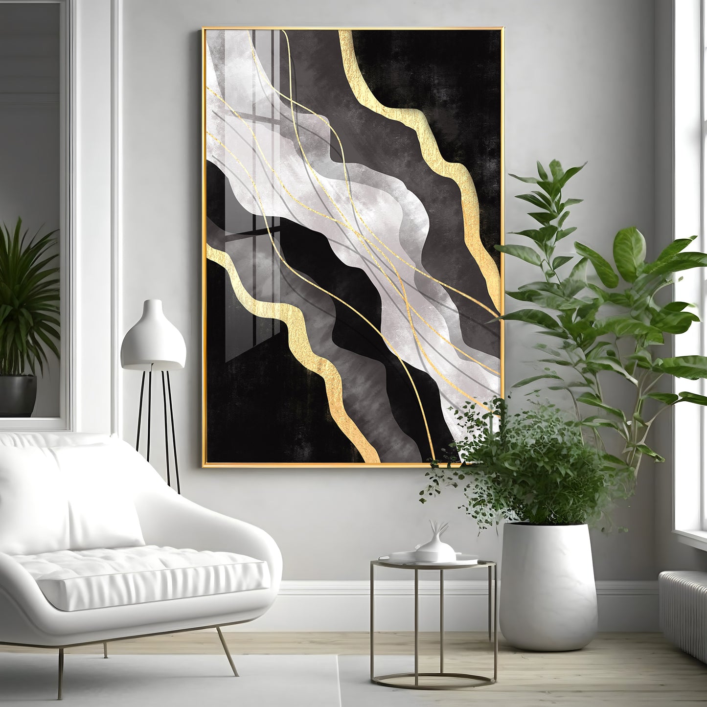 Golden Veins on Black Premium Acrylic Vertical Wall Art
